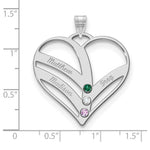 14K White Gold 3-Name w/Birthstones w/18K Rhod-plated Bezel Cut Out Heart Pendant view