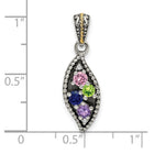 Sterling Silver Antique w/14k 4-stone w/Diamond Family Pendant w/18in Chain view 3