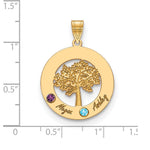 14K Yellow Gold Family Tree in Circle 2 Names and Birthstones w/ 14K Bezel Pendant view
