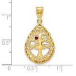 14K Yellow Gold 1 Birthstone Tree of Life Tear Drop Pendant view