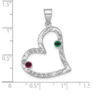 SS/Rhodium-plated 2 Birthstone Heart with SS Bezel Family Pendant view