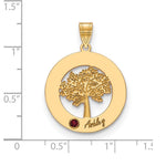 14K Yellow Gold Family Tree in Circle 1 Name and Birthstone w/ 14K Bezel Pendant view