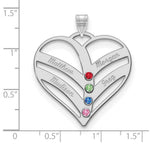 14K White Gold 4-Name w/Birthstones w/18K Rhod-plated Bezel Cut Out Heart Pendant view