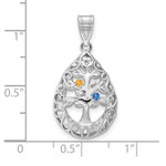 14K White Gold 2 Birthstone Tree of Life Tear Drop Pendant view