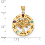 14K Yellow Gold Family Tree in Circle 5 Names and Birthstones w/ 14K Bezel Pendant view