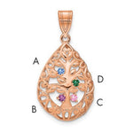 14K rose Gold 4 Birthstone Tree of Life Tear Drop Pendant view