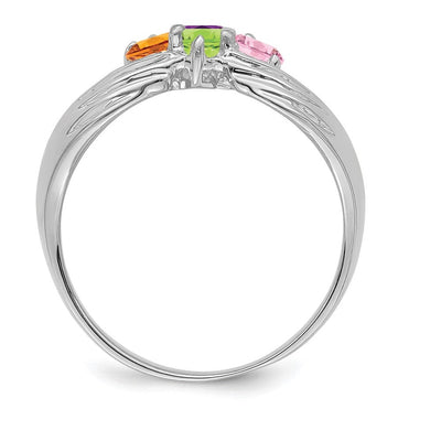 14K White Gold 4 Genuine Stone Family Ring