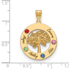 14K Yellow Gold Family Tree in Circle 4 Names and Birthstones w/ 14K Bezel Pendant view