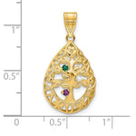 14K Yellow Gold 3 Birthstone Tree of Life Tear Drop Pendant view