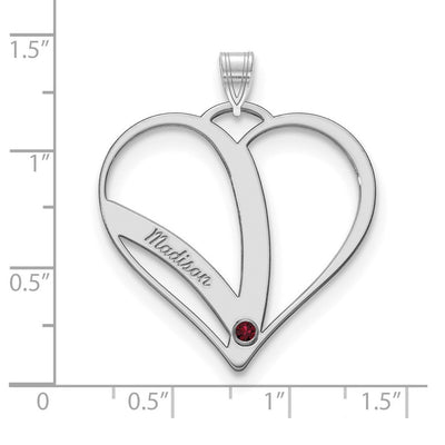 14K White Gold 1 Name w/Birthstone w/18K Rhod-plated Bezel Cut Out Heart Pendant