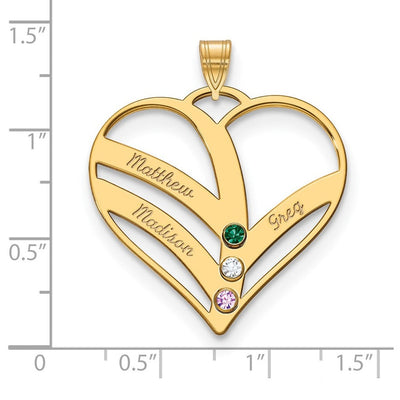 14K Yellow Gold 3-Name w/Birthstones w/14K Bezel Cut Out Heart Pendant