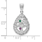 14K White Gold 3 Birthstone Tree of Life Tear Drop Pendant view