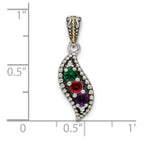 Sterling Silver Antique w/14k 3-stone w/Diamond Family Pendant w/18in Chain view 3