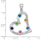 SS/Rhodium-plated 6 Birthstone Heart with SS Bezel Family Pendant view