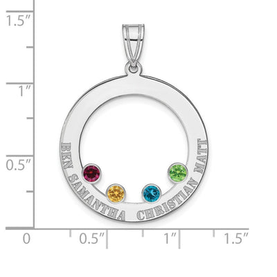 SS/Rhodium-plated 4 Birthstone Circle with SS Bezel Family Pendant