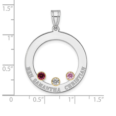 SS/Rhod-plated 3 Birthstone Circle with 14K Bezel Family Pendant