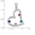 SS/Rhodium-plated 4 Birthstone Heart with SS Bezel Family Pendant view