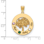 14K Yellow Gold Family Tree in Circle 3 Names and Birthstones w/ 14K Bezel Pendant view