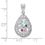 14K White Gold 4 Birthstone Tree of Life Tear Drop Pendant view