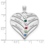 14K White Gold 6-Name w/Birthstones w/18K Rhod-plated Bezel Cut Out Heart Pendant view