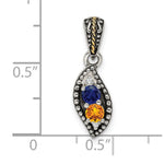 Sterling Silver Antique w/14k 2-stone w/Diamond Family Pendant w/18in Chain view 4