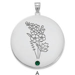 14K White Gold Circle w/1 Birth Flower and Birthstone Pendant view
