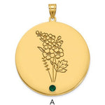 14K Yellow Gold Circle w/1 Birth Flower and Birthstone Pendant view