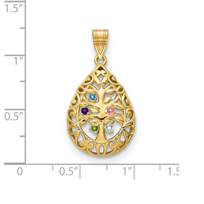14K Yellow Gold 5 Birthstone Tree of Life Tear Drop Pendant