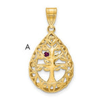 14K Yellow Gold 1 Birthstone Tree of Life Tear Drop Pendant view
