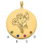 14K Yellow Gold Circle w/4 Birth Flower and Birthstone Pendant view