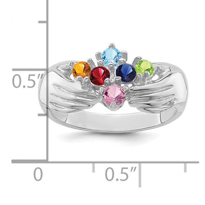 14K White Gold 6 Genuine Stone Family Ring