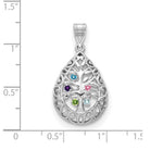 14K White Gold 5 Birthstone Tree of Life Tear Drop Pendant view