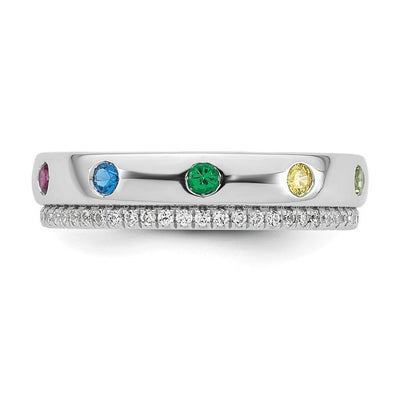 14K WG 7 Genuine Birthstone and Diamond Mother's Ring