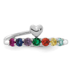 14K White Gold Heart with 7 Genuine Birthstone Mother's Ring view