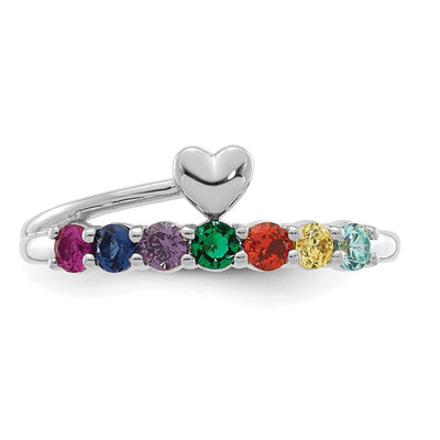 14K White Gold Heart with 7 Genuine Birthstone Mother's Ring