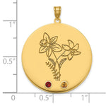 14K Yellow Gold Circle w/2 Birth Flower and Birthstone Pendant view