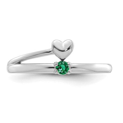 14K White Gold Heart with 1 Genuine Birthstone Mother's Ring