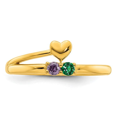 14K Heart with 2 Genuine Birthstone Mother's Ring