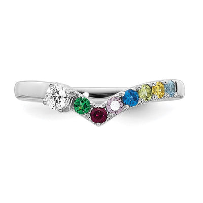 14K White Gold 7 Genuine Birthstone with Diamond Mother's Ring