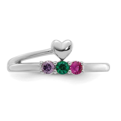 14K White Gold Heart with 3 Genuine Birthstone Mother's Ring