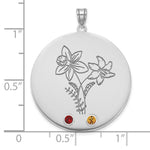14K White Gold Circle w/2 Birth Flower and Birthstone Pendant view