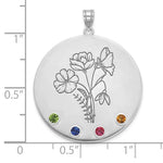 14K White Gold Circle w/4 Birth Flower and Birthstone Pendant view