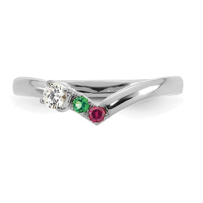 14K White Gold 2 Genuine Birthstone with Diamond Mother's Ring
