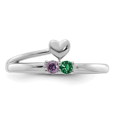14K White Gold Heart with 2 Genuine Birthstone Mother's Ring