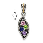 Sterling Silver Antique w/14k 4-stone w/Diamond Family Pendant w/18in Chain view 5