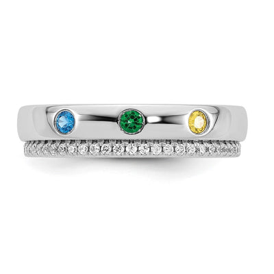 14K White Gold 3 Genuine Birthstone and Diamond Mother's Ring