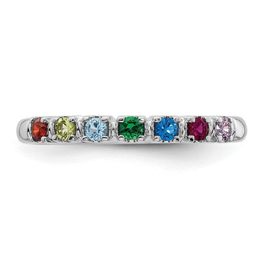 14K White Gold Genuine 7 Birthstone Mother's Ring
