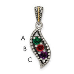 Sterling Silver Antique w/14k 3-stone w/Diamond Family Pendant w/18in Chain view 5
