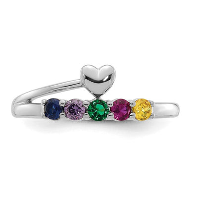 14K White Gold Heart with 5 Genuine Birthstone Mother's Ring
