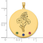 14K Yellow Gold Circle w/3 Birth Flower and Birthstone Pendant view